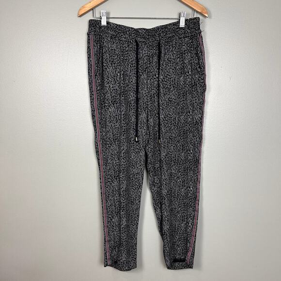Anthro ett:twa Track Jogger Black White Printed Viscose Pants Side Stripe Medium - Picture 3 of 10
